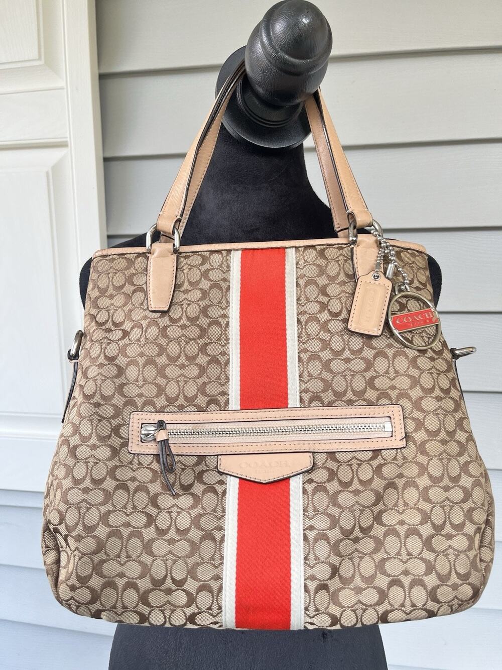 Coach Signature Stripe handbag Orange crossbody